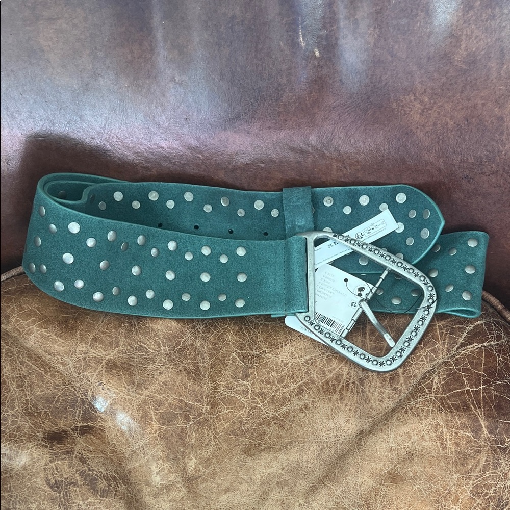 Free People Studded Green Belt with Silver Buckle NWT S M-L